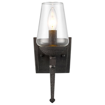 Marcellis 1-Light Wall Sconce, Dark Natural Iron With Clear Glass