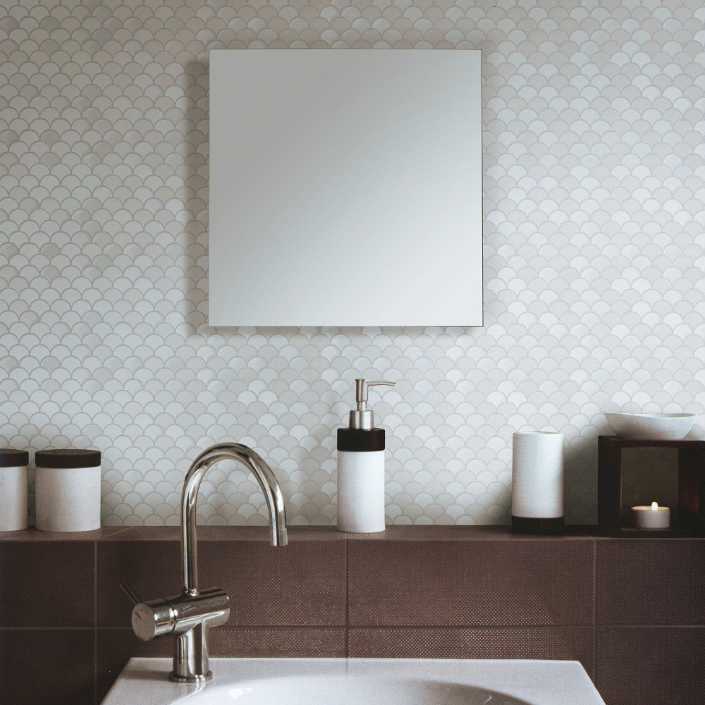 Expressions Scallop White Glass Floor and Wall Tile