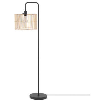 Barden 58" Matte Black Floor Lamp with Bamboo Shade