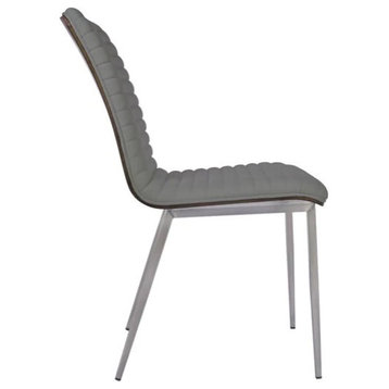Favianne Dining Chair, Gray Perforated Cover, Walnut Veneer Back