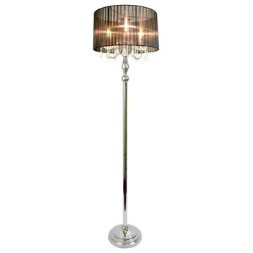 Elegant Designs Metal Trendy Sheer Floor Lamp in Chrome with Black Shade