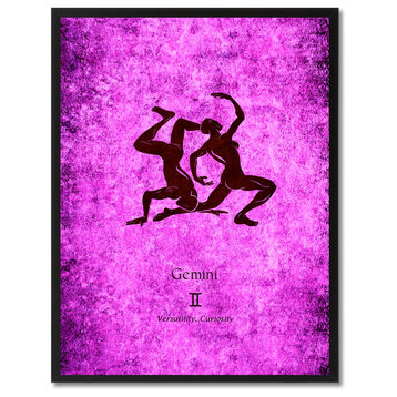 Gemini Horoscope Astrology Purple Print on Canvas with Picture Frame, 28"x37"
