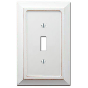Savannah Distressed White Wood 1 Toggle 1 Rocker Wall Plate Transitional Switch Plates And Outlet Covers By Amertac