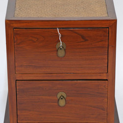 Asian-Inspired Small Cabinet with Rattan Top - Nightstands And Bedside Tables
