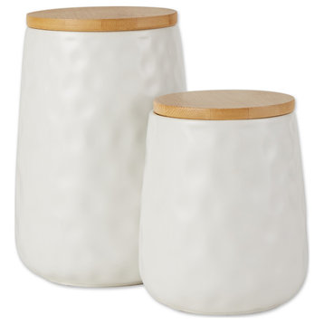 White Matte Dimple Texture Ceramic Canister (Set of 2)