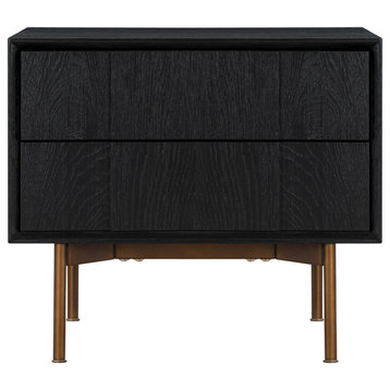 Carnaby 2 Drawer Nightstand, Black Brushed Oak And Bronze
