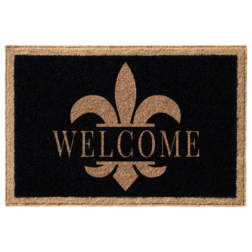 Fluer De Lis Welcome' Infinity Custom Doormat, Black, 3'x6'