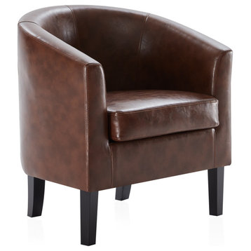 Modern Club Chair Barrel Design, Caramel