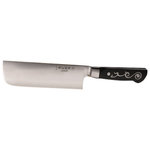 Master Grade - I.O. SHEN Japanese Knife, Chopping Knife, Nakiri Knife, 6½" / 165 mm - I.O. Shen japanese knives exemplify precision and innovation with their advanced craftsmanship and design. Each blade features a kataba-style edge, allowing for effortless slicing through firm vegetables while achieving exceptionally thin cuts. This nakiri knife japanese is engineered with a super-hard steel core (Rockwell 62°) sandwiched between softer stainless-steel layers (Rockwell 10°), ensuring outstanding sharpness and durability. The Tai Tang handle, an integral part of the knife's frame, is meticulously handcrafted over 7 hours, blending functionality with artistry. Designed with the distinctive “Yin Yang” philosophy, the handle enhances balance and stability while adding a touch of elegance. Made from durable, heat-resistant ebonite, these handles are built to last, though we advise hand washing to maintain their superior quality.