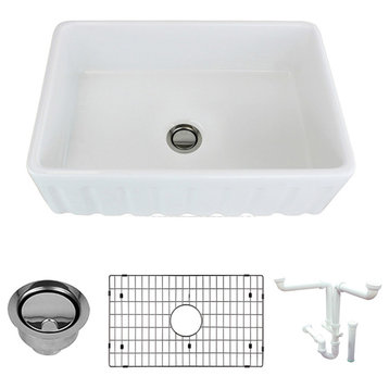 Transolid Logan 30" Farmhouse Kitchen Sink Kit with Grid, Strainertion Kit