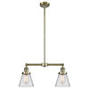 Small Cone 2-Light LED Chandelier, Antique Brass, Glass: Clear