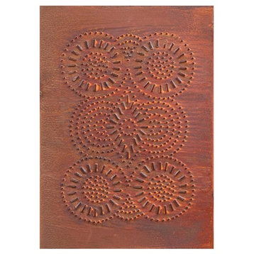 Four Handcrafted Punched Tin Cabinet Panels Sturbridge Geometric, Rustic Tin
