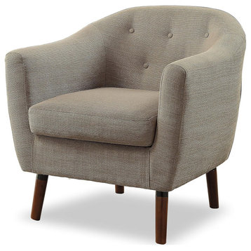 Traditional Accent Chair, Cushioned Velvet Seat With Button Tufted Back, Beige