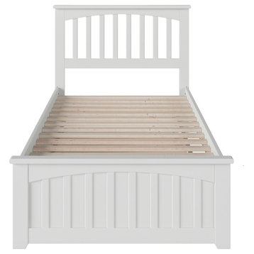 Mission Twin Extra Long Bed, Matching Footboard and Trundle, White