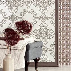 Galina Grey Scroll Damask - Wallpaper