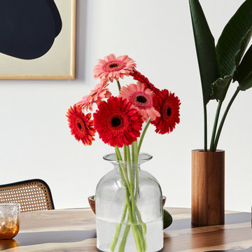 Serene Spaces Living Set of 4 Short Glass Bottle Bud Vase, Minimalist Decor, Dec