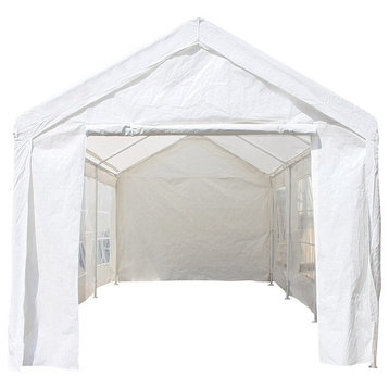 Heavy Duty Outdoor Gazebo Carport, Canopy Tent With Sidewalls, White, 10'x20'
