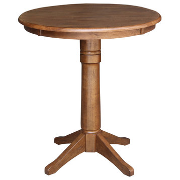 30" Round Top Pedestal Table, Distressed Oak
