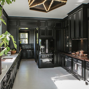 75 Beautiful Kitchen With Louvered Cabinets And Ceramic Backsplash ...