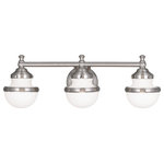 Livex Lighting - Livex Lighting 5713-91 Oldwick - Three Light Bath Bar - Canopy Included.  Shade IncludeOldwick Three Light  Brushed Nickel Hwith *UL Approved: YES Energy Star Qualified: n/a ADA Certified: n/a  *Number of Lights: Lamp: 3-*Wattage:75w Medium Base bulb(s) *Bulb Included:No *Bulb Type:Medium Base *Finish Type:Brushed Nickel