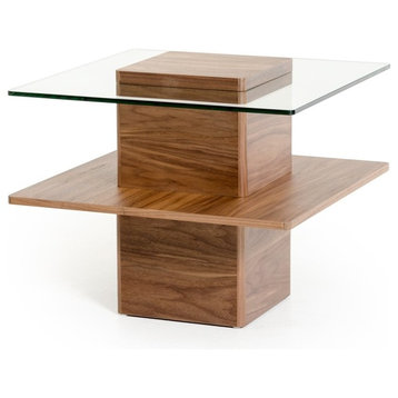 Modrest Clarion Modern Walnut and Glass End Table