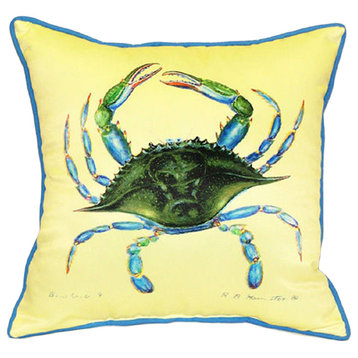 Betsy Drake Blue Crab Extra Large 22 X 22 Indoor / Outdoor Yellow Pillow