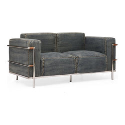 Colins Blue Denim Love Seat - Loveseats
