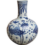 EuroLux Home - Vase Fish Globular Round Blue White Black Brass Cream Pine Gray - Product Details