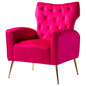 Accent Wingback Chair With Button Tufted Back, Fushia