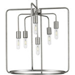 Progress Lighting - Bonn Collection 6-Light Galvanzied Pendant - The Bonn Collection Six-Light Galvanized Pendant personifies an industrial vintage vibe sure to create an unforgettable lighting experience. Smooth metal bars coated in a beautiful galvanized finish curve to form a simple, open-cage light fixture. From the bottom of the sleek center stem, light bases appear to gracefully drip down and give an extra touch of refined visual interest with their varying lengths.