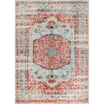 Andalus Vintage Medallion Area Rug, Coral/Ivory, 4x6