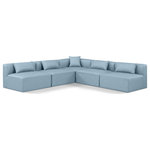 Meridian Furniture - Cube Upholstered Modular Sectional, Light Blue, 5-Piece: 4 Armless Chair, 1 Corner Chair, Vegan Leather - Elevate your space with the luxurious Cube Vegan Leather Modular Sectional. This modular sectional exudes modern elegance, charm, and comfort making it a perfect addition to any contemporary living space. Its clean lines and cube shape are reminiscent of minimalist design, while the plush light blue vegan leather upholstery adds a touch of luxury and sophistication. The chair's versatile construction and geometric aesthetic seamlessly integrate into various design styles, from sleek living rooms to chic home offices, embodying the essence of modern design and creating a sense of order and tranquility in your space.