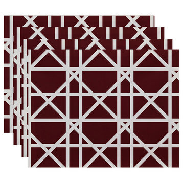 18"x14" Trellis, Geometric Print Placemat, Brown, Set of 4
