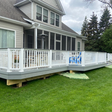 Stone Ash TimberTech deck with Drink Rail & Aluminum Spindles in Westmont, IL