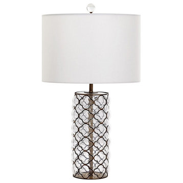 Contemporary 1 Light Table Lamp Iron Quatrefoil and Clear Glass Bubble and