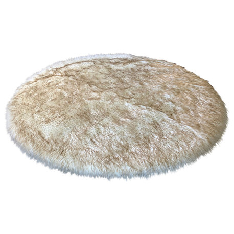 Super Soft Faux Sheepskin Rug, Eclipse, White, Brown Tips, 6' Round