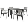 Maine 5-Piece Outdoor Aluminum Dining Set, Brown Gray