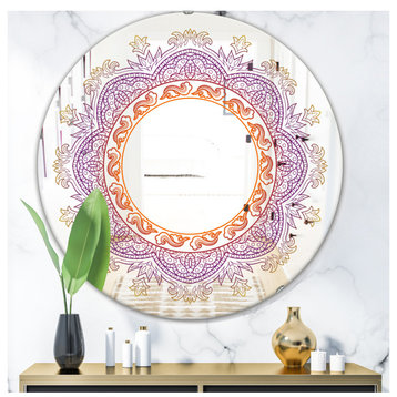 Designart Purple And Orange Mandala Traditional Round Wall Mirror, 32x32
