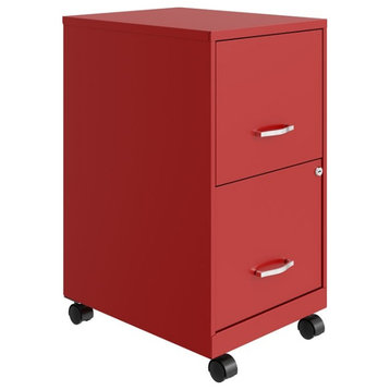 Space Solutions 18in 2 Drawer Metal Mobile Smart Vertical File Cabinet Red