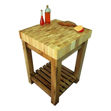 Maple End Grain Butcher Block Kitchen Island Cart with Country Pine Base