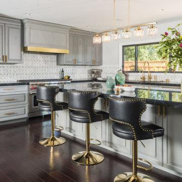 Elegant Gray Kitchen with Gold Accents