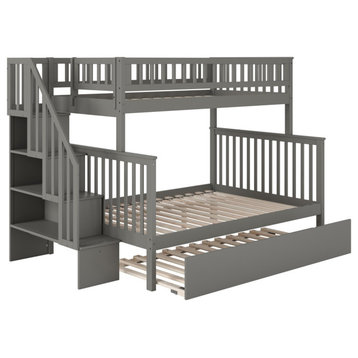 Woodland Staircase Bunk Bed Twin Over Full With Full Trundle, Gray