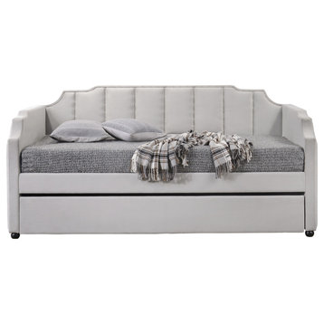 ACME Peridot Daybed and Trundle, Twin Size, Dove Gray Velvet