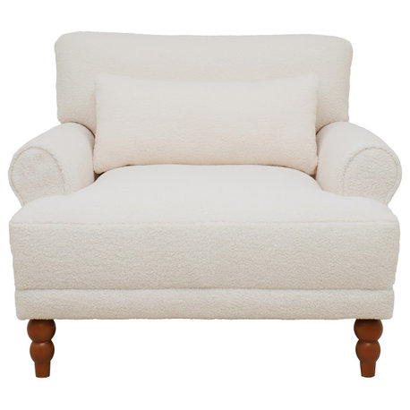 GDF Studio Boucle Upholstered Chair With Birch Wood Legs, White