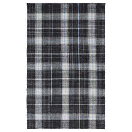Moya Soft Casual Plaid, Handmade Rug, Charcoal Gray, 5'x8'