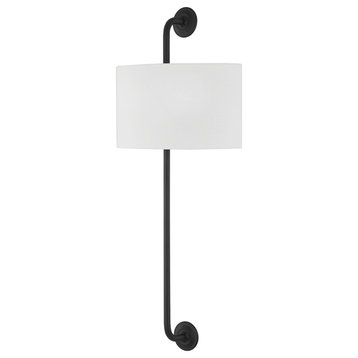 Daylon 1 Light Wall Sconce Forged Iron Frame White Shade