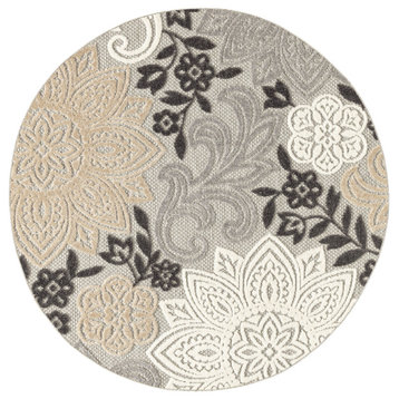 Omalley Modern Floral Area Rug, Beige & Gray, 7'11'' Round