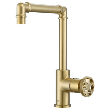 Urban Round Wheel Handle 1-Hole Bathroom Faucet in Brushed Champagne Gold