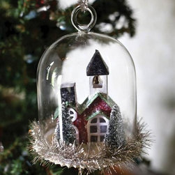 Little Red Churchhouse Cloche Ornament - Christmas Ornaments