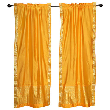 2 Lined Boho Yellow Indian Sari Curtains Rod Pocket Window Drapes -43Wx84L